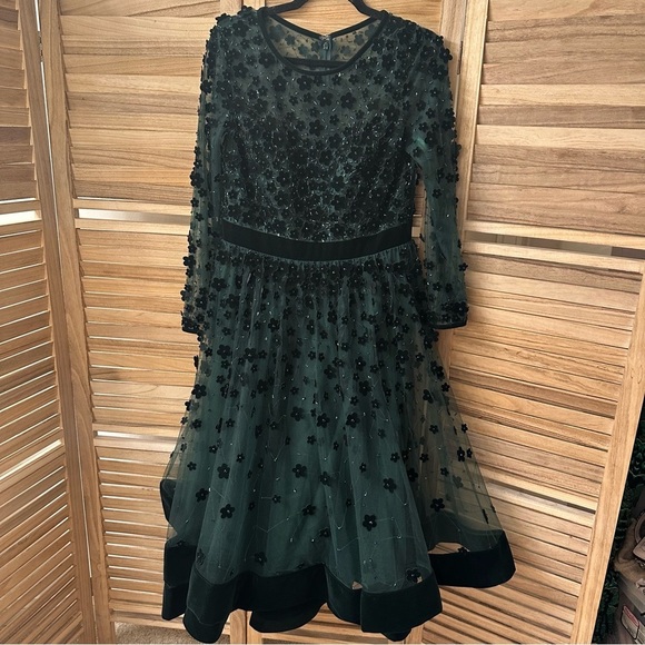 Mac Duggal Embellished Illusion High Neck Long Sleeve Fit & Flare Dress size XL - Picture 6 of 9